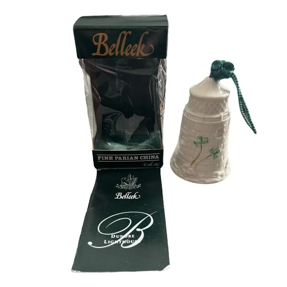 NWB Vintage Irish Belleek Porcelain Christmas ornament Dunore Lighthouse in Box